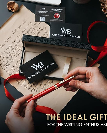 Wordsworth & Black Fountain Pen Set, Medium Nib, Includes 24 Ink Cartridges and Ink Refill Converter, Gift Case, Journaling, Calligraphy, Smooth Writing Pens [Crimson Red], Perfect for Men and Women