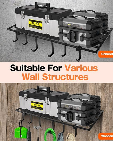 Garage Wall Shelving, 2X4ft Garage Storage Rack,Heavy Duty Wall Mounted Storage Shelf With 12 pc Hooks-Each Loads 260lbs Metal Wall Shelf,Black,2Pack