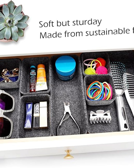 Welaxy Desk Drawer Organizer Tray, 8-Piece Shallow Felt Office Storage for Pens & Accessories (Charcoal)