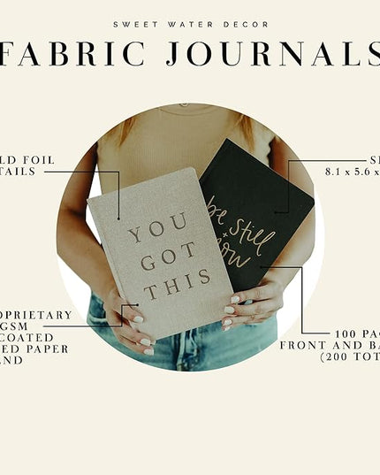 Sweet Water Decor Cute Motivational Lined Composition Notebook for Women, 100 Ruled Pages for Writing, Diary with Fabric Inspirational Cover (You Got This)