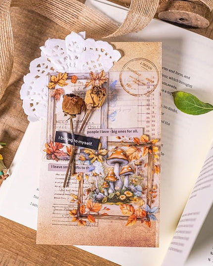 AuriicLeaf Vintage Wooden Frame PET Sticker Set, 60PCS Retro Aesthetic Scrapbook Stickers for Journaling, DIY Crafts, and Decorative Art Supplies