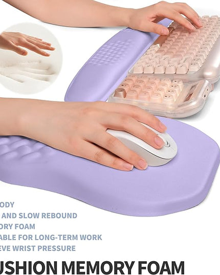 2-in-1 Ergonomic Set, Wave Keyboard Wrist Rest and Massage Slope Mouse Pad Wrist Support, Rebound Memory Foam for Relieve Carpal Tunnel Syndrome and Wrist Pain (Lavender Purple)