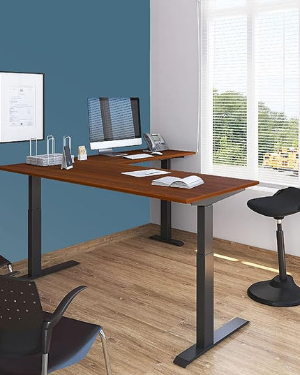 S STAND UP DESK STORE Triple Motor Electric L-Shaped Corner Standing Desk with EZ Assemble Frame (Black Frame/Teak Top, 71in W x 71 inch D
