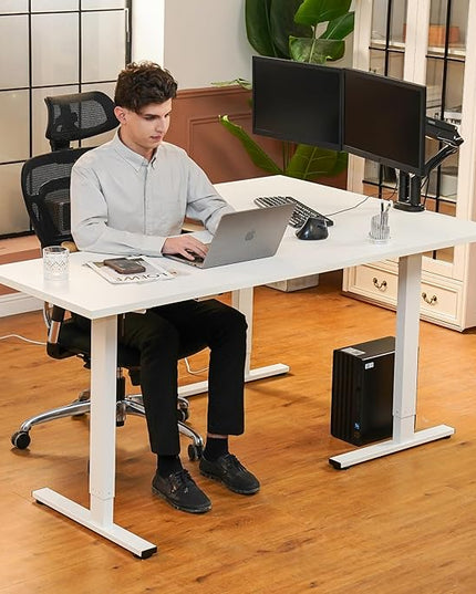 SANODESK Electric Corner L-Shaped 71 x 63 in Standing Desk, Memory Height Adjustment, White Top White Frame