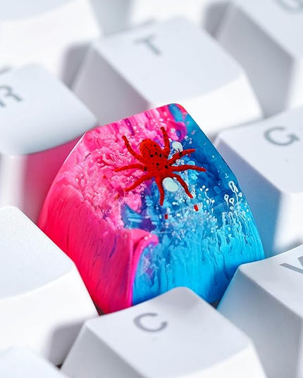 Tarantula Spider Artisan Keycap Vibrant Pink Blue Forest R1 SA Profile Custom Insects Keycaps 1U ESC Handmade Gaming Resin Key Cap Cherry MX Switch Compatible Mechanical Keyboard Spider Lover Gift