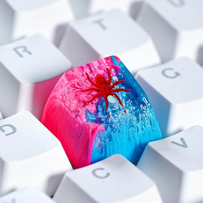 Tarantula Spider Artisan Keycap Vibrant Pink Blue Forest R1 SA Profile Custom Insects Keycaps 1U ESC Handmade Gaming Resin Key Cap Cherry MX Switch Compatible Mechanical Keyboard Spider Lover Gift