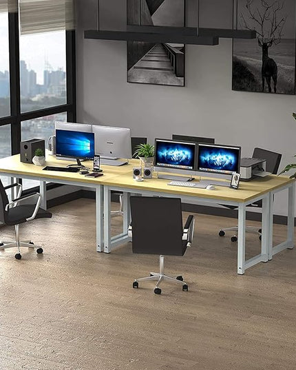 NSdirect Modern Computer Desk 63 Inch Large Office Desk, Writing Study Table for Home Office Desk Workstation Wide Metal Sturdy Frame Thicker Steel Legs, White
