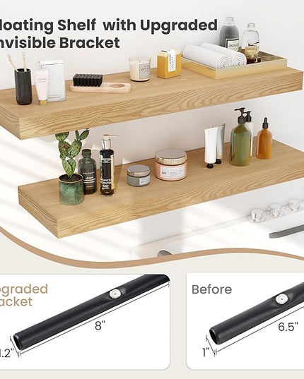 Heimlove 12 Inch Deep Floating Shelves, 12 x 12 inches Long Wall Shelf, Large Extra Display Shelf & Storage Shelf, Rustic Wood Wall Shelves for Fireplace Mantel, Oak - 2Pack