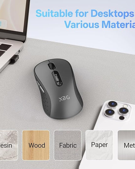XBG B15pro Wireless Bluetooth Mouse, Bluetooth 5.0/4.0 & 2.4G Tri-Mode, Type-C Rechargeable with LED Screen Display, Ergonomic Silent Click for Laptop/PC/Tablet, Multi-Device & Office Use