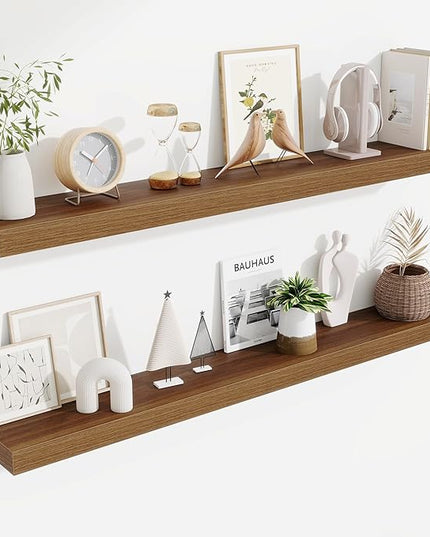 Fun Memories Floating Shelves 48 Inch, Extra Large Wood Shelf Set of 2, Hanging Wall Shelves for Bathroom, Living Room, Kitchen, Bedroom, Walnut