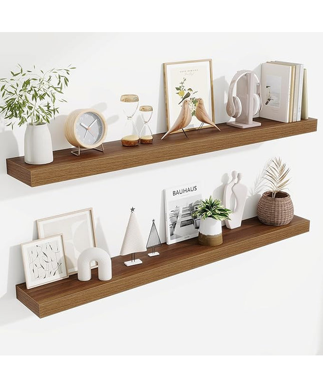 Fun Memories Floating Shelves 48 Inch, Extra Large Wood Shelf Set of 2, Hanging Wall Shelves for Bathroom, Living Room, Kitchen, Bedroom, Walnut
