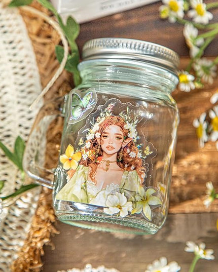 AuriicLeaf Spring Flower Girls PET Stickers Set, 60Pcs Fairy Character Stickers with Holographic Effect for Journaling, Scrapbooking, and DIY Crafts