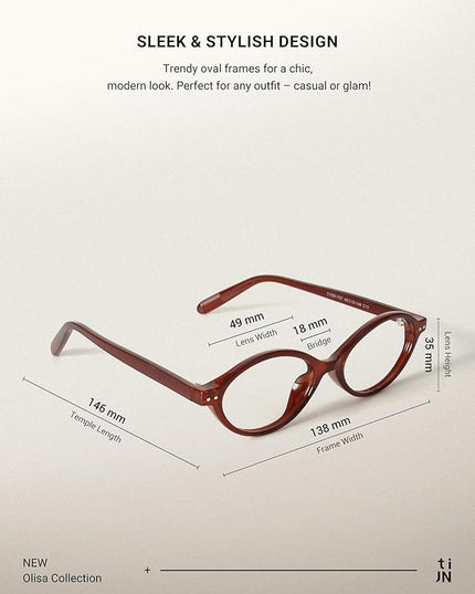 TIJN Olisa Blue Light Blocking Glasses for Women Men,Oval Glasses Frame Bluelight Glasses for Gaming/Computer/Screen