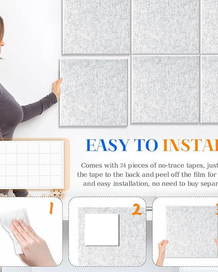 DOLLAR BOSS Large Cork Board for Wall 48" x 36" x 0.5" Bulletin Board 12 Packs Corkboard Tiles Self Adhesive Felt Wall Tiles for Office Home School, Light Grey