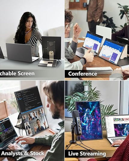 BKVOO Laptop Screen Extender 16-inch - Triple Laptop Monitor Extender Detachable FHD 1920x1200P IPS 235° Rotation Extra Portable Monitor Compatible with 13”-17” Mac Wins Dex Chrome