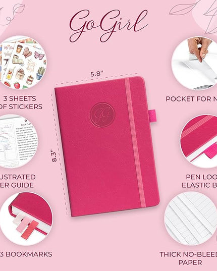 GoGirl Self-care Journal – Daily Mental Health Notebook with Mood & Wellness Trackers – Personal Development, Meditation & Reflection Journal for Women – Hardcover, Lasts 3 Months (Fuchsia)