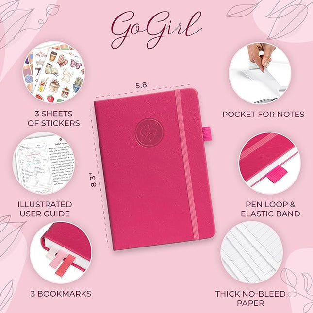 GoGirl Self-care Journal – Daily Mental Health Notebook with Mood & Wellness Trackers – Personal Development, Meditation & Reflection Journal for Women – Hardcover, Lasts 3 Months (Fuchsia)