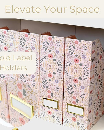 BLU MONACO Foldable Magazine File Set of 4 with Floral Boho Design – Decorative Cardboard Magazine Organizer for Home, Office & Dorm Room – Artistic Magazine Storage Solution