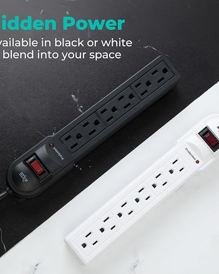 KMC 6-Outlet Surge Protector Power Strip 2-Pack, 900 Joules, 4-Foot Extension Cord, Overload Protection, Black