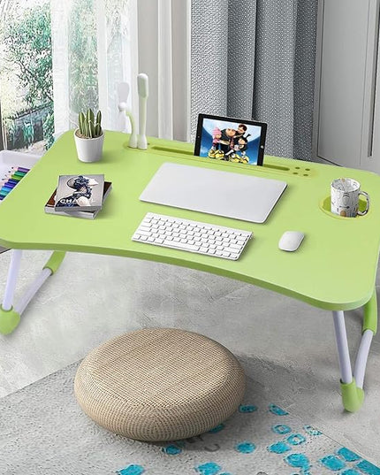 Slendor Lap Desk with Tablet Slot, Foldable Laptop Table with Storage Drawer for Bed，Portable Bed Desk for Laptop, Computer Tray with Cup Holder Notebook Stand Reading Holder for Couch Floor, Green