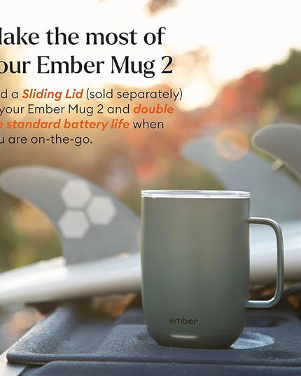 Ember Temperature Control 14oz Smart Mug 2, App-Controlled and Rechargeable Heated Coffee Cup Warmer with Intelligent LED Display, Sage Green.