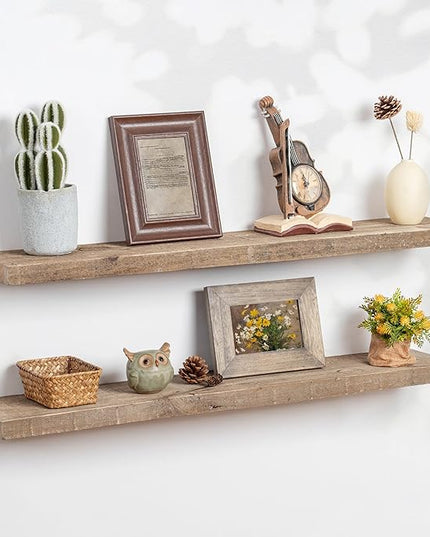Floating Shelves | 8" Deep Rustic Reclaimed Barnwood Wall Hanging Shelves with Invisible Heavy-Duty Metal Bracket | Wall Mounted | Farmhouse Style | 36 inches, 2 PCs, Distressed Natural