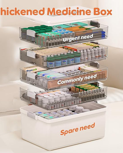Citylife 5-Tier Medicine Organizer, Portable Medicine Cabinet First Aid Kit with Handle, Multi-Purpose Organizer for Family First Aid, Home, Travel