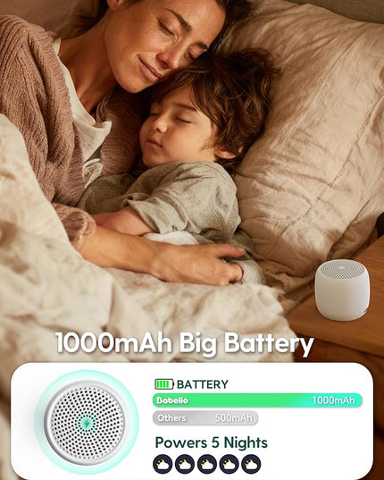 Babelio White Noise Sound Machine (Pocket Mini Pro) | 1000mAh Large Battery, 25 Non-looping Sounds for Adults, Kids & Babies, Timer, Memory Function, Pocket-Sized & Travel Essentials, White