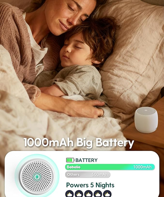 Babelio White Noise Sound Machine (Pocket Mini Pro) | 1000mAh Large Battery, 25 Non-looping Sounds for Adults, Kids & Babies, Timer, Memory Function, Pocket-Sized & Travel Essentials, White
