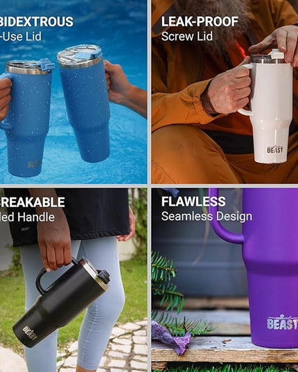 Beast 42 oz Tumbler with Handle Stainless Steel Vacuum Insulated Coffee Ice Cup Double Wall Travel Flask (Aqua Blue)