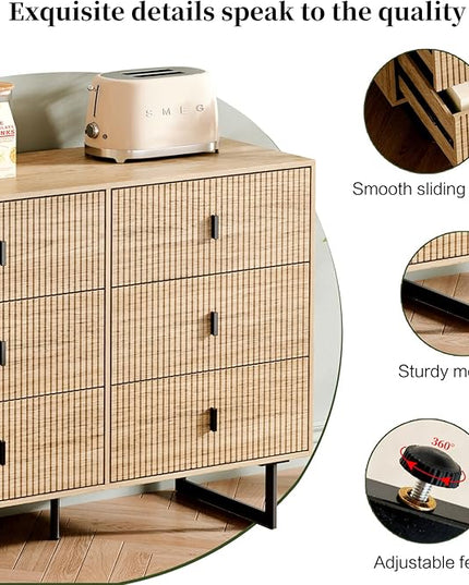Chrangmay Modern Chest of Drawers with 9 Drawers,Deep Drawers,Clothes Organizer,Large Storage Cabinet for Living Room, Bedroom,Hallway,with Anti-Tipping Device, Oak