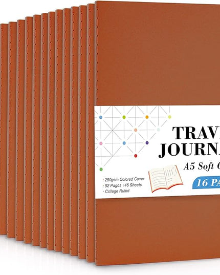 16 Pack Soft Cover Journal Bulk, Feela Lined Notebooks College Ruled for Work for Women Girl Writing, Blank Travel Journal Note Taking Notebook School Business Supplies, 8.2” x 5.5”, A5, Dark Orange