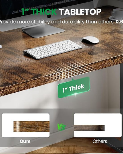 1 Inch Thick Tabletop Electric Standing Desk Adjustable - 60x28 Inch Sit Stand Desk, Double Beam Frame, 3 Memory Height Adjustment, Cable Management for Home Office