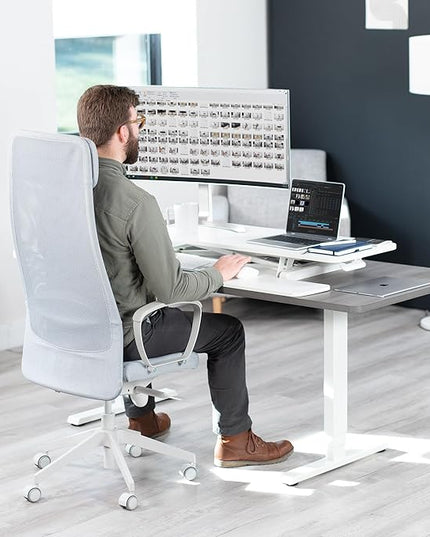 VIVO 48 inch Desk Converter, K Series, Height Adjustable Sit to Stand Riser, Dual Monitor and Laptop Workstation with Wide Keyboard Tray, White, DESK-V048KW