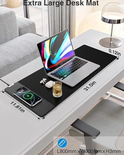 2-in-1 Mouse Pad with Wireless Charging, Gaming Mouse Pad, 31.5"x11.8" Large Desk Mat for Laptop/Keyboard, Waterproof Smooth Surface, Non-Slip Base, No Adapter