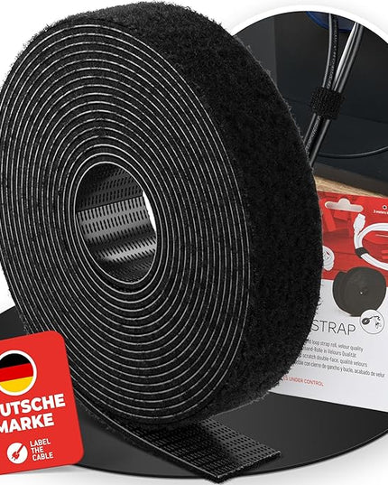Label-the-cable Cable Management Ties Tape, Adjustable, Re-Useable/Cable Tidy/Hook and Loop Cord Organizer, Wire Management/LTC ROLL, 1 PCS, 3m x 16mm, Black, LTC 1210