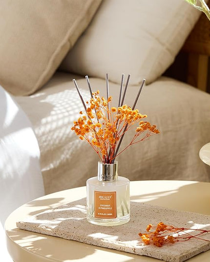 Airkeep Reed Diffuser Set,6.76 fl oz (200 ml) - Coconut & Pineapple Oil Diffusers with 8 Reed Sticks, Home Fragrance Reed Diffuser for Bathroom Shelf Decor