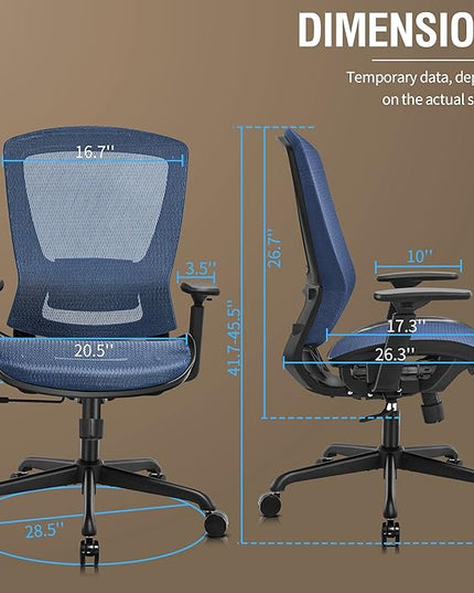 ELABEST Mesh Office Chair,Ergonomic Computer Desk Chair,Sturdy Task Chair- Adjustable Lumbar Support & Armrests,Tilt Function,Comfort Wide Seat,Swivel Home Office Chair (Blue)