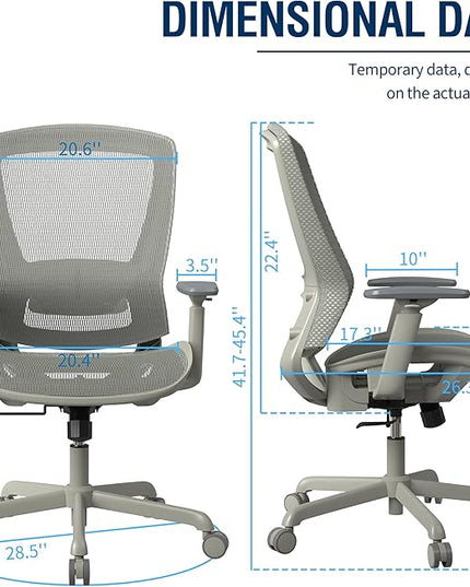 ELABEST T96 Mesh Office Chair,Ergonomic Computer Desk Chair,Sturdy Task Chair- Adjustable Lumbar Support & Armrests,Tilt Function,Comfort Wide Seat,Swivel Home Office Chair