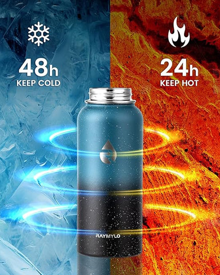 32oz Insulated Water Bottle, Triple Wall Vacuum Stainless Steel Water Bottles - Keeps Cold 48H, Reusable Metal water flask Jug for Gym, Sports, Camping, Hiking,Travel, Starry Sky-Indigo/Black