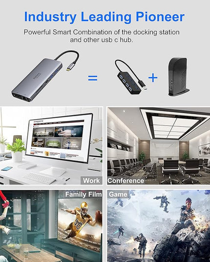 USB C Docking Station Dual Monitor,USB C to HDMI Adapter,Type C Hub Multiport Adapter with Displayport,100WPD USB3.0,SD/TF,Ethernet,3.5mm Audio,Laptop Docking Station for Dell/Hp/XPS/Surface.etc