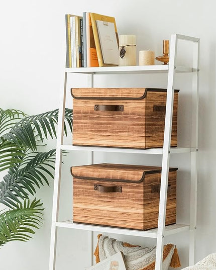 GRANNY SAYS Storage Boxes with Lid, Fabric Storage Bins with Lids, Decorative Closet Storage and Organizer, Wood Grain Print Bins, 2-Pack