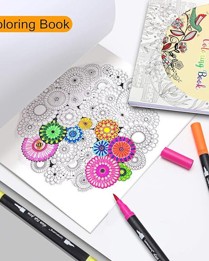 100 Colors Duo Tip Brush Markers Art Pen Set, Fine Brush Tip Colored Pens Set with Canvas Bag,Adult Coloring Books Drawing Sketching Calligraphy