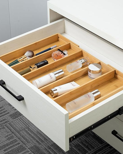 Utoplike Bamboo Expandable Kitchen Drawer Organizer, Adjustable Utensil Holder and Cutlery Tray Organiser, Drawer Divider for Silverware, Flatware, Knives in Kitchen, Bedroom, Living Room, 5 Slot