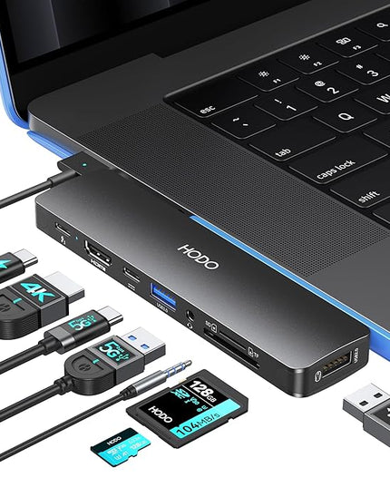 USB C Adapter Hub for MacBook Pro Air 2025-2018, Mac Adapter Multiport for MacBook 13" 15" 16", Mac Accessories Hub 8 in 2 with HDMI Thunderbolt 3 USB-C USB 3.0 2.0 SD/TF Card Reader, Black