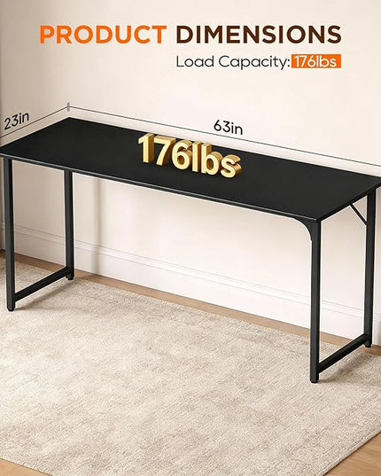PayLessHere | 63 Inch Computer Desk | Black | Office Desk with Metal Frame, Adjustable Feet | Water-Resistant, Scratchproof Surface | Sturdy Writing Table for Home Office or Study | Pack of 1