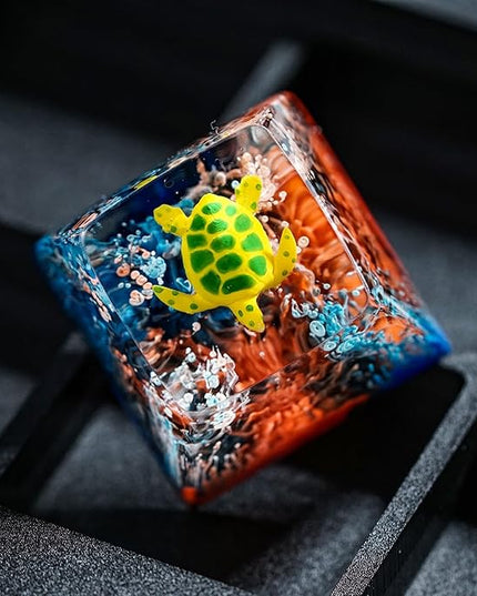 Sea Turtle Artisan Keycap Black and Red Coral Reef R1 SA Profile Custom Sea Creatures Keycaps 1U ESC Handmade Gaming Resin Key Cap Cherry MX Switch Compatible Mechanical Keyboard Turtle Lover Gift