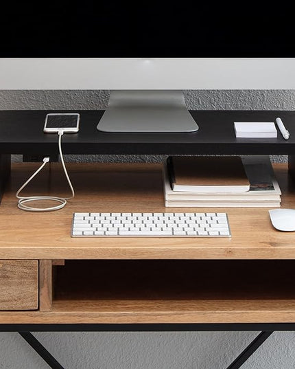 Anji Mountain Wooden Monitor Stand - Elegant Monitor Riser, Perfect Monitor Stand for Desk Organization, Durable Wood Construction monitor stands, Enhances Ergonomics and Workspace Efficiency,Black