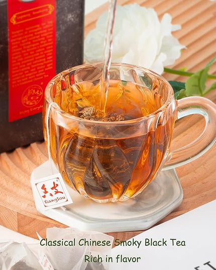 Xiangsou Moistening Tea,Lapsang Souchong Tea,Chinese Classical Smoked Black Tea with 30 Tea Bags,Strong Flower Fragrance With a Smoky Taste