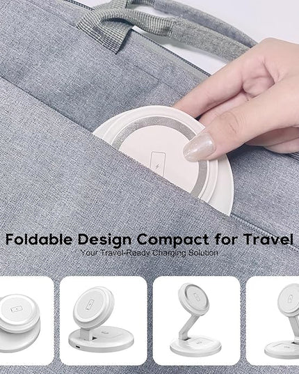 Charging Station for Apple Magnetic Wireless iPhone Mag-Safe Charger,15W 3in1 Foldable Wireless Dock Fast MagSafe Charger Stand for iPhone 17 Pro Max/16 Plus/16 ProMax/15/14/13,Apple Watch,AirPods Pro
